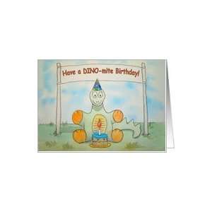  Happy Birthday Dinosaur Cake Candle Sign Card Text Card 