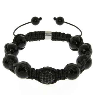 Black Pave Disco Ball Beads Hip Hop Style Adjustable Bracelet and 