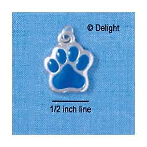  C2608 tlf   Large Royal Blue Paw   Silver Plated Charm 