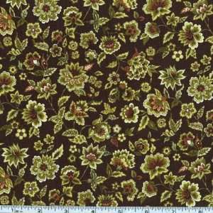 45 Wide Metro Blue Goes Green Small Floral Chocolate Fabric By The 