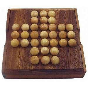  Solitaire Marble Wooden Brain Teaser Game: Toys & Games