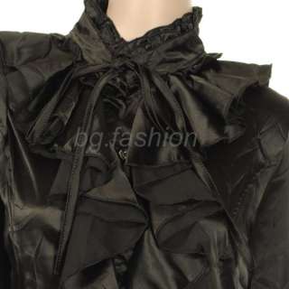 2012 New Womens Collared Shirt Ruffle Blouse Victorian Long Sleeve 