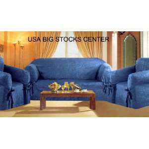 Micro Corduroy Suede Couch / Sofa Cover Slipcover Set   Dark Navy Blue 