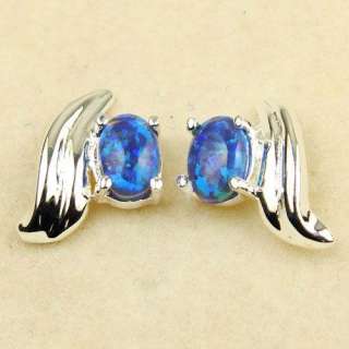material silver stone blue fire opal stone size 6 4mm earrings width 