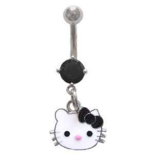 : Hello Kitty Head Face w/ Black Bow dangle Belly navel Ring piercing 