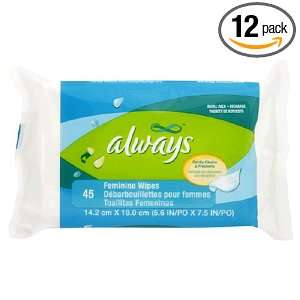  Always Feminine Wipe Refill, 45 Count Packages (Pack of 12 