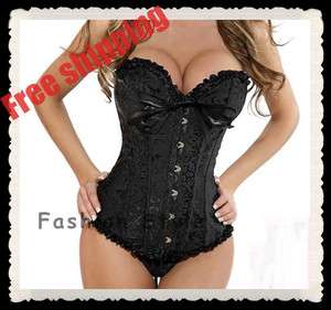 Sweet Black Bonded Corset Lace Up Bustier W/G String NEW S 2XL  
