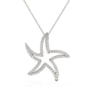   Sterling Silver Pave Encrusted Stylin Open Starfish Pendant: Jewelry