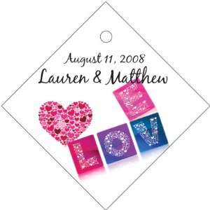 Favors Heart in Love Mosaic Diamond Shaped Personalized Thank You Tags 