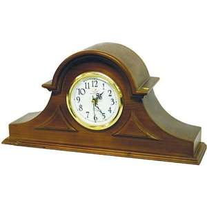   long, Wood Mantel Clock with Black Arabic Numbers