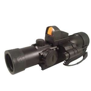 Tactical illuminated Rifle Scope + Aiming Laser + Red Dot Backup Sight 