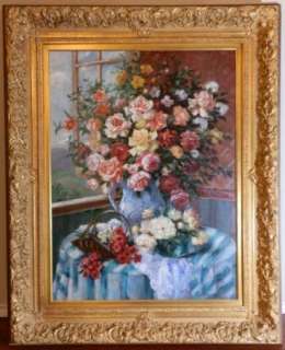   Janesco Signed Original Huge Botanical Oil Painting Floral Still Life