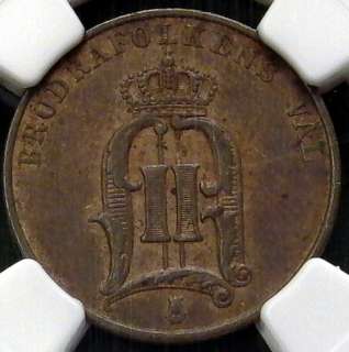 1878 Sweden 2 Ore Large Letters NGC XF Details  