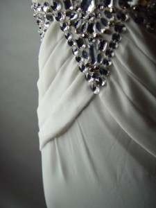 Elegant Jewel Beaded Grecian Goddess Wedding Formal Column Gown Long 