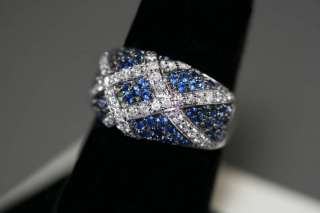 Brand New 14K White Gold Blue Sapphire & White Diamond Ring with Under 