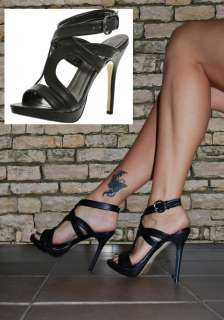 Strappy Open Toe High Heels Sandals in Black with Buckle Strap US 