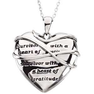  Sterling Silver Survivor with a Heart of Gratitude Necklace 18 