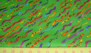 LAUREL BURCH fabric ~Brilliant Colors ~ SNAKEs on LIME  
