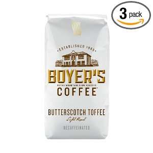 Boyers Coffee Butterscotch Toffee Decaf, 12 Ounce Bags (Pack of 3 