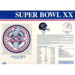  Super Bowl XX Patch and Game Details Card: Sports 