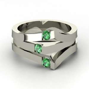  Gem Peak Ring, Round Emerald 14K White Gold Ring: Jewelry