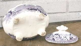 19th c. Transferware Sugar Bowl, Lid: The Sowers~Lavender on White 