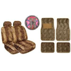 Animal Print Low Back Seat Covers, Wheel Cover, and Floor Mats Set 