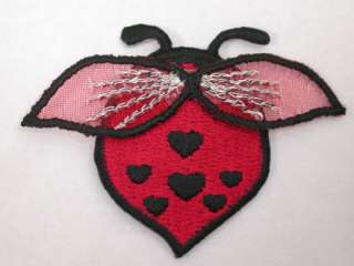 Ladybug Gossamer Wings Hearts Embroidered Iron On Patch  