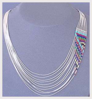 Hand Strung Multicolor Heishi Liquid Silver Necklace  