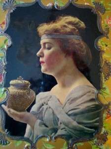Striking Antique CELLULOID PHOTO CDV ALBUM, Woman Holding Urn  