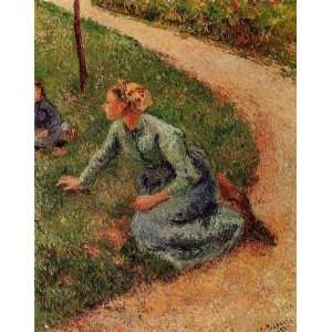   Trimming the Lawn: Camille Pissarro Hand Painted: Kitchen & Dining