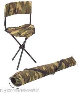 WOODLAND CAMO COLLAPSIBLE STOOL W/BACK DURABLE ARMY  
