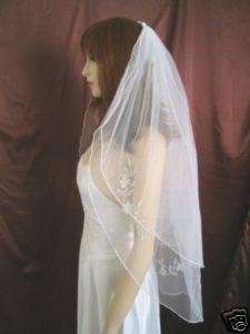 2T IVORY Wedding Veil HAND EMBROIDER PEARL FLORAL MOTIF  