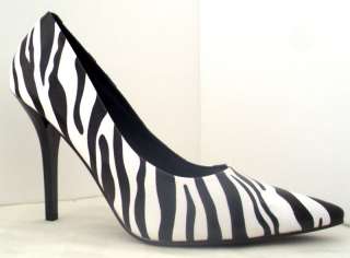 Black White Zebra Print Pointed Toe Stiletto Pump Heels  