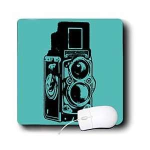   Vintage Twin Lens reflex TLR camera on cyan   Mouse Pads: Electronics