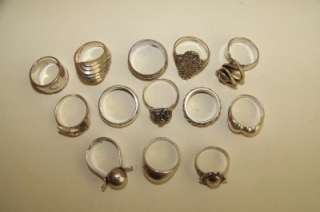 Lot of 13 Sterling Silver Rings, Wearable, 72 grams, Various Sizes 