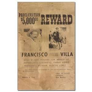  Pancho Villa Reward Poster Print Military Mini Poster 