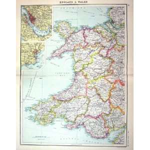  Bartholomew Map C1900 England Wales Liverpool Cardiff 