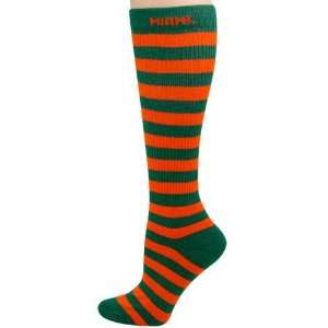   Ladies Green Orange Striped Knee High Socks: Sports & Outdoors