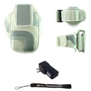 : White Adjustable Deluxe Sportband / Workout Armband with Adaptable 