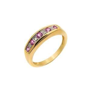    9ct Yellow Gold Pink Sapphire & Diamond Ring Size: 8: Jewelry