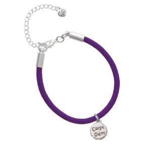 Carpe Diem Circle Charm on a Purple Malibu Charm Bracelet