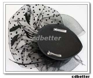   Feather Style Black Dots Net Veil Millinery Hat Hair Clip Fascinators