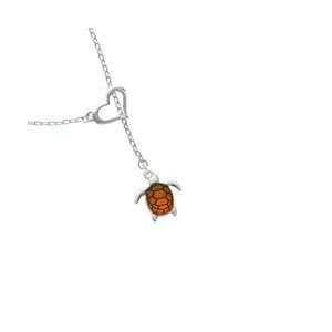  Silver Turtle with Amber Resin Body Heart Lariat Charm 