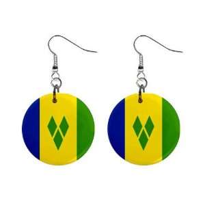  St. Vincent and The Grenadines Flag Button Earrings 
