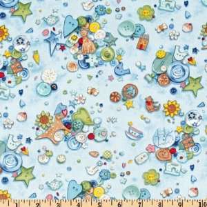  45 Wide Stash Buttons Blue Fabric By The Yard: Arts 