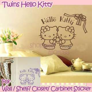 Twins Hello Kitty Cute Wall Sticker Home Decor ribbon  