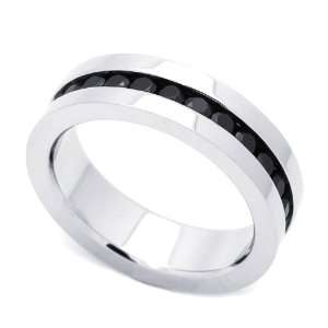 : 6MM Stainless Steel Black CZ Channel Set Eternity Wedding Band Ring 