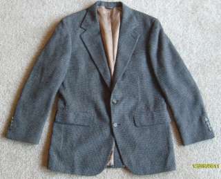   Size 38R BILL BLASS Tweed Wool Sport Coat Blazer Black Navy & Tan Mix