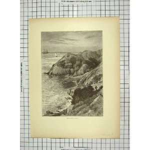  C1880 Spouting Cave Newport Cliffs Sea Antique Print